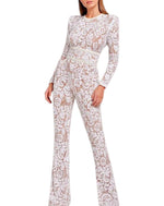 Women's Long Sleeves Lace and Wide Belt Jumpsuit