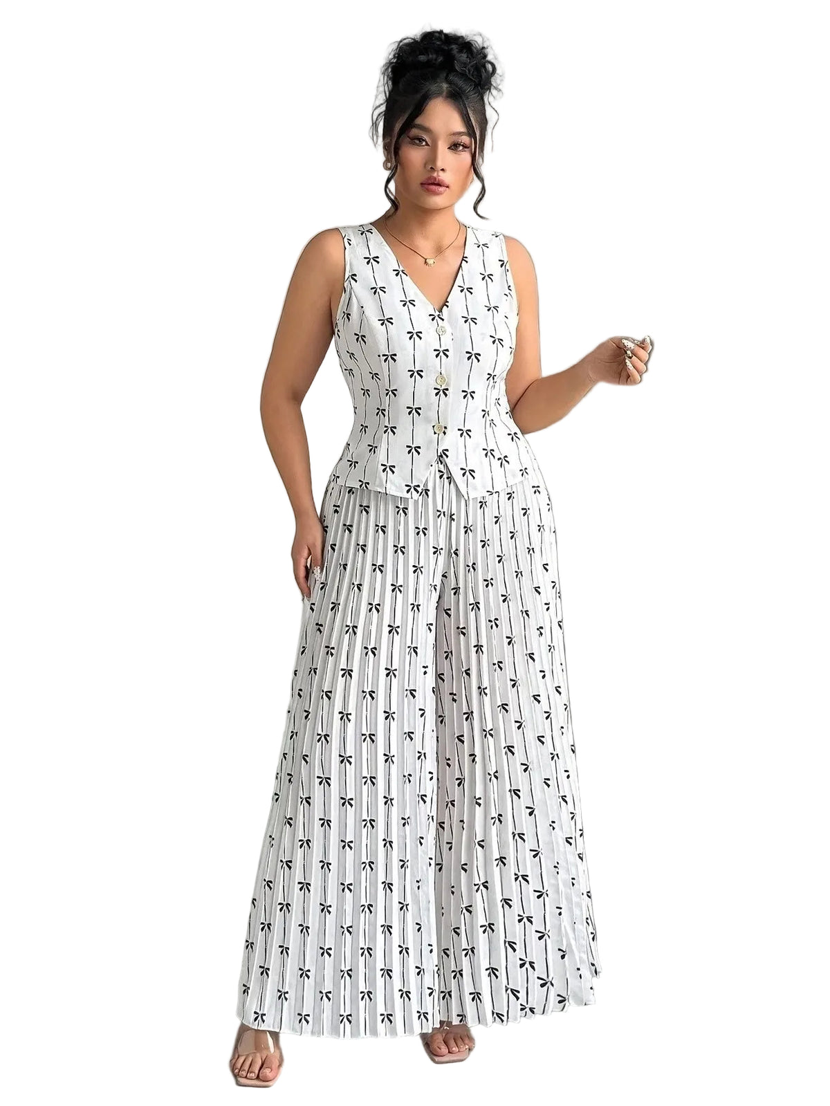 Women’s Bow Print Top and Trousers Set