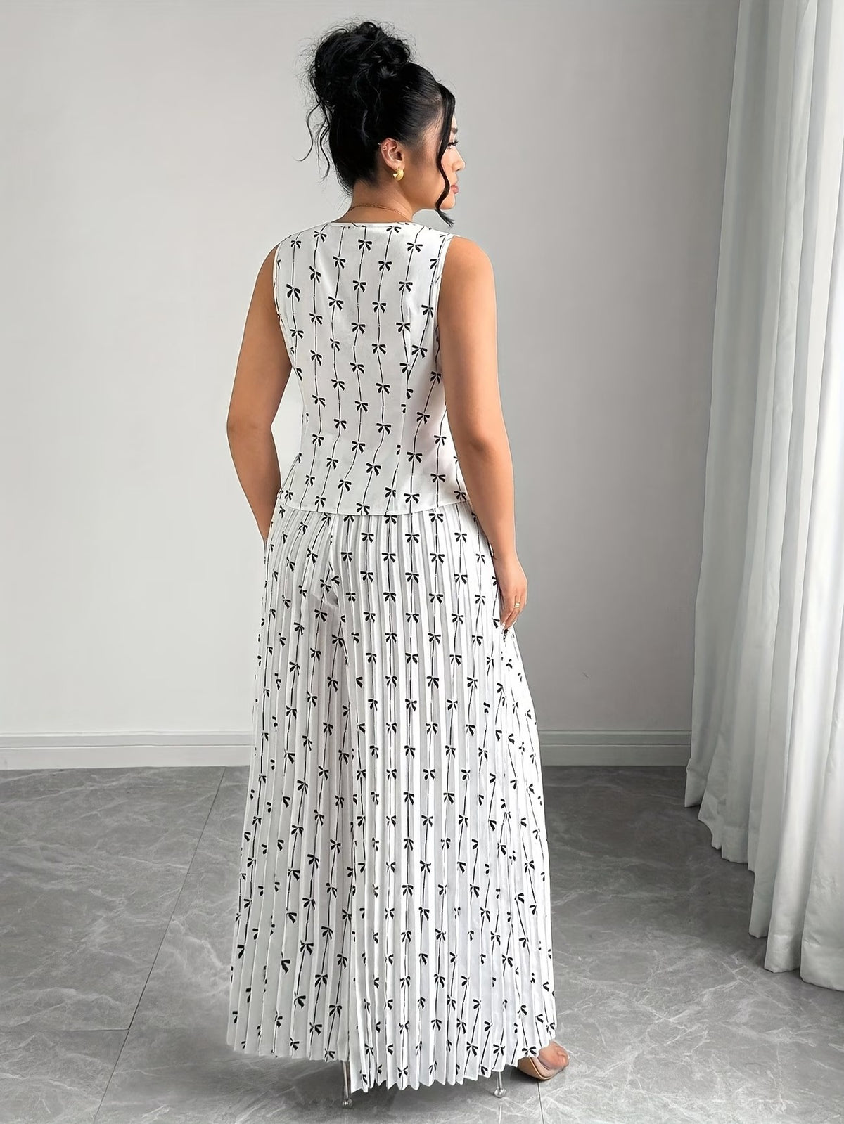 Women’s Bow Print Top and Trousers Set