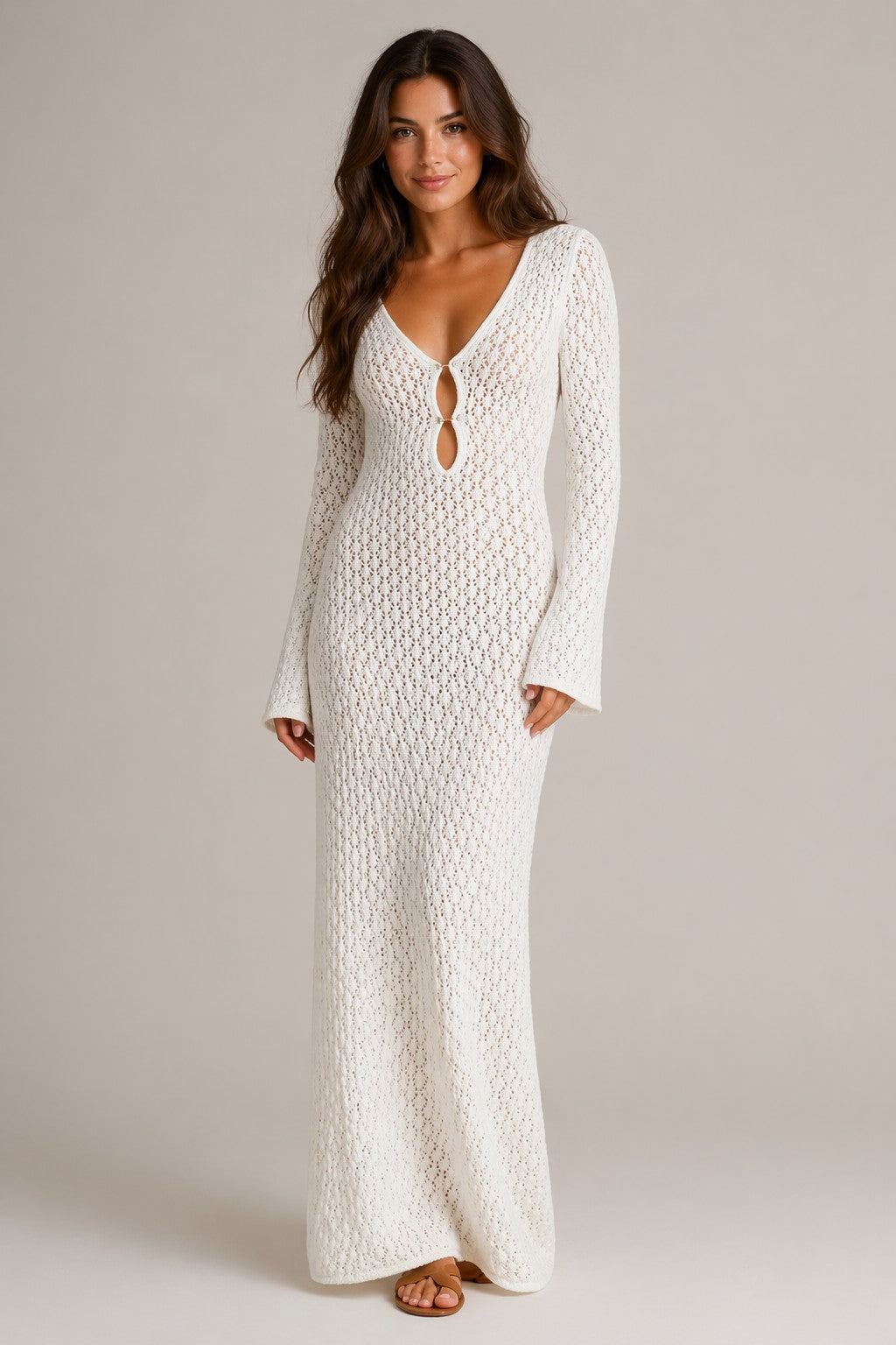 Women’s Long Sleeve V-Neck Front Cutout Maxi Dress