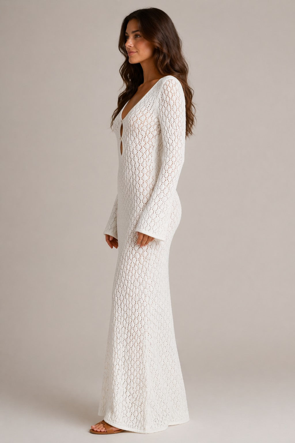 Women’s Long Sleeve V-Neck Front Cutout Maxi Dress