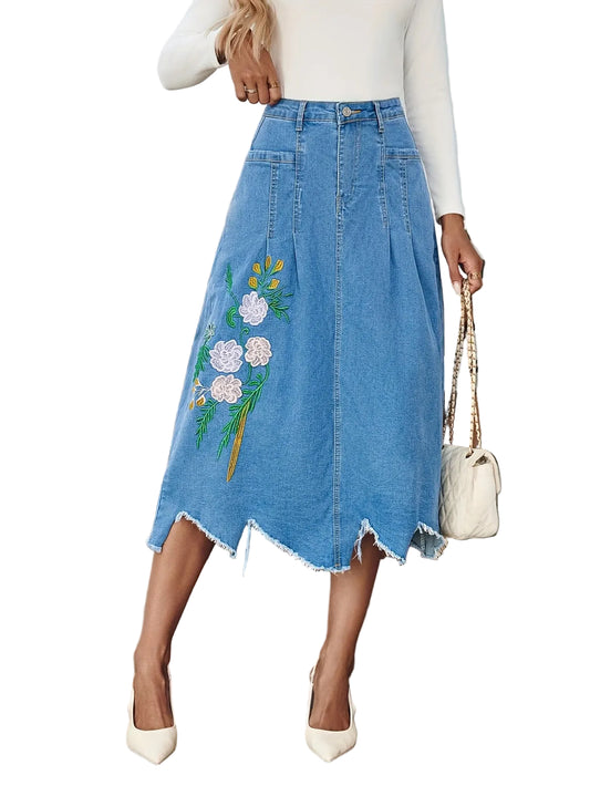 Women’s Midi Skirt with Floral Embroidery