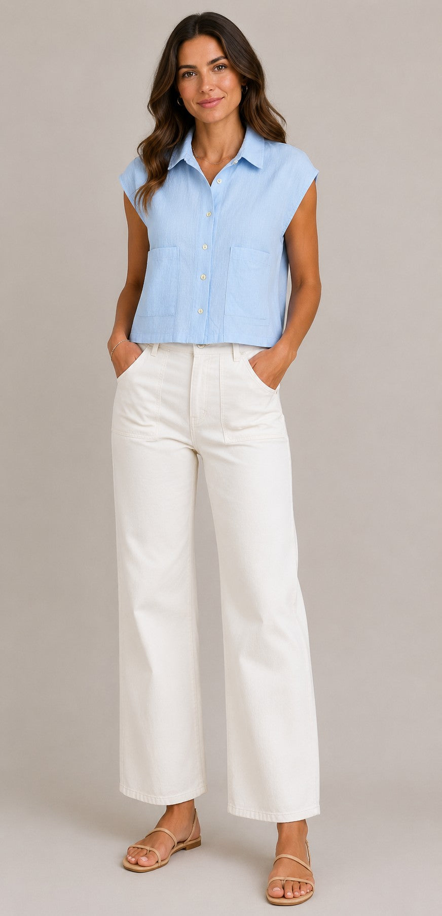 Women's Button Front Sleeveless Blouse