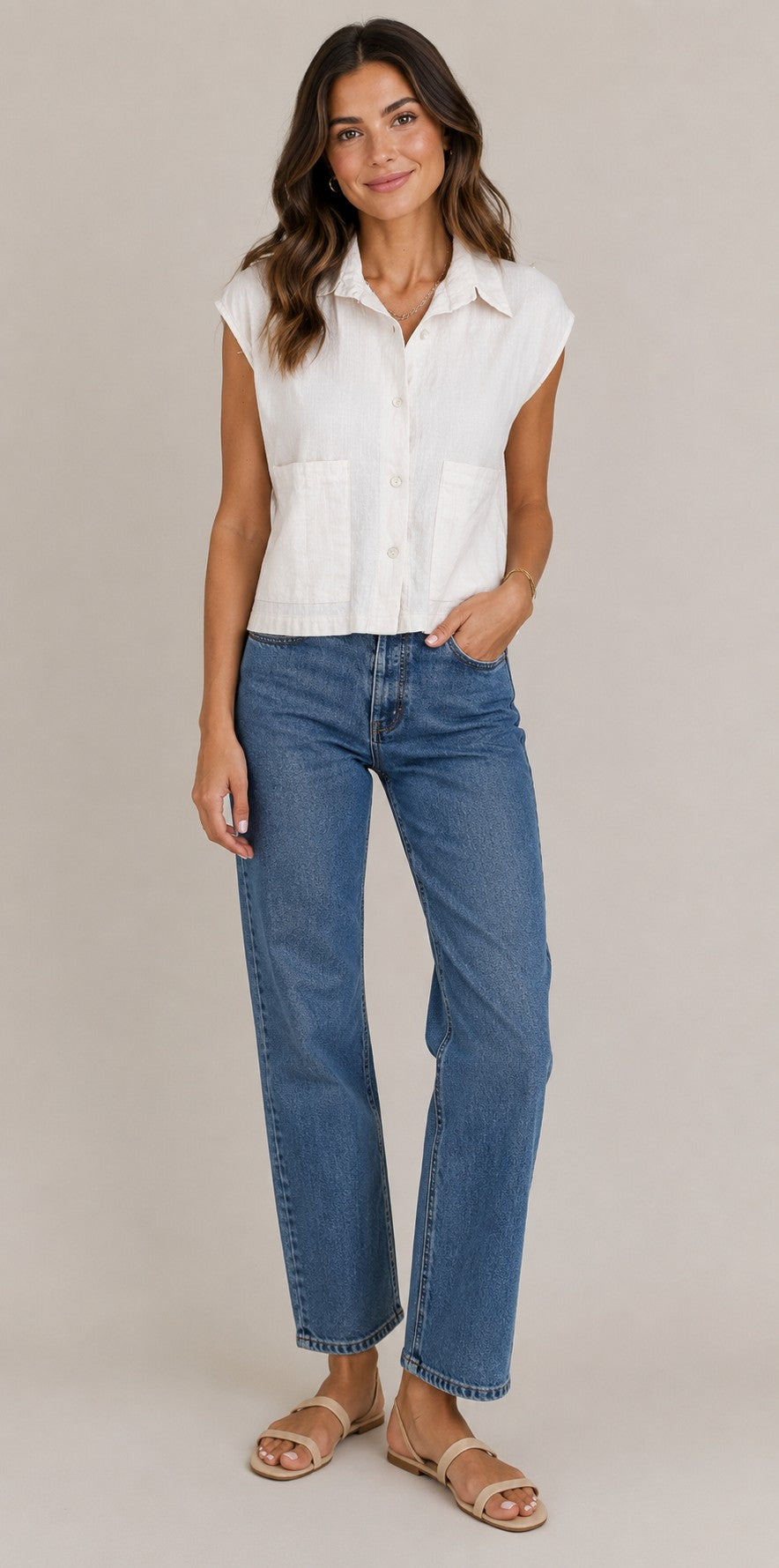 Women's Button Front Sleeveless Blouse