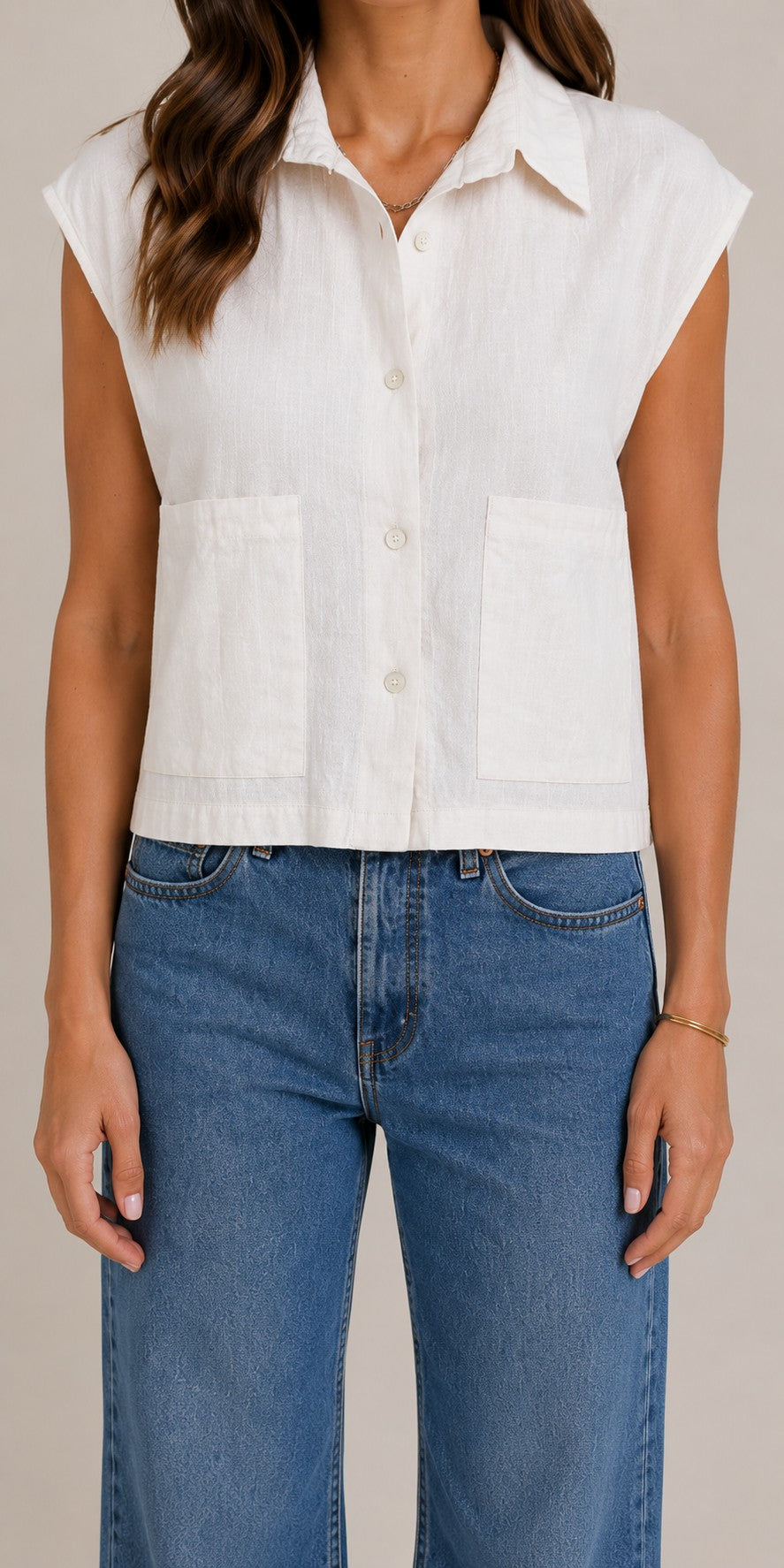 Women's Button Front Sleeveless Blouse