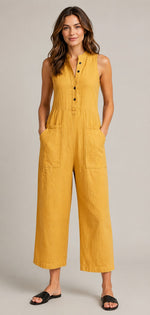 Women's Button Front Sleeveless Wide Leg Jumpsuit