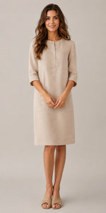 Women's Button Round Neck Pocket Dress