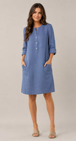 Women's Button Round Neck Pocket Dress
