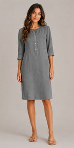 Women's Button Round Neck Pocket Dress