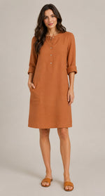 Women's Button Round Neck Pocket Dress
