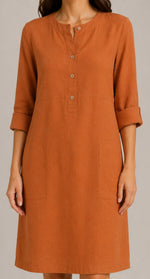Women's Button Round Neck Pocket Dress