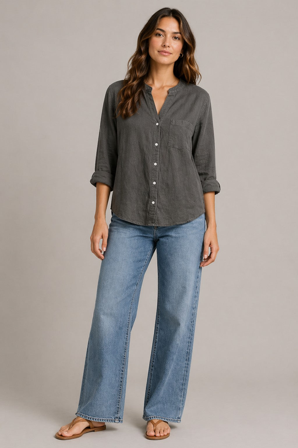 Women’s Button-Up Chest Pocket Long Sleeve Shirt