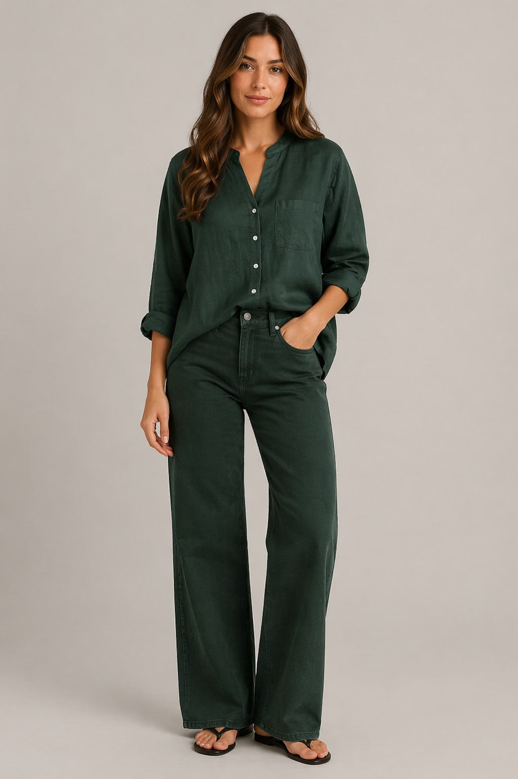 Women’s Button-Up Chest Pocket Long Sleeve Shirt