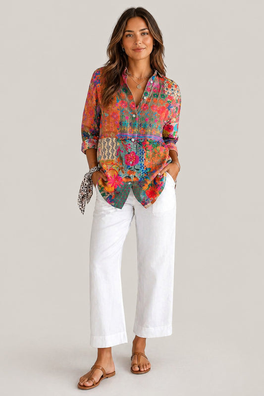 Women’s Button-Up Printed Long Sleeve Shirt