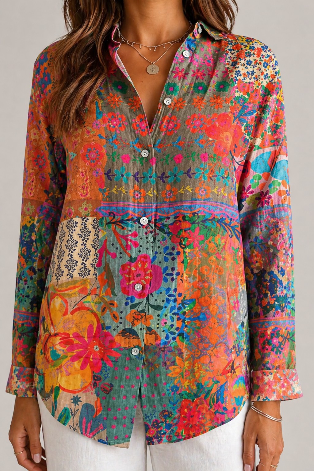 Women’s Button-Up Printed Long Sleeve Shirt