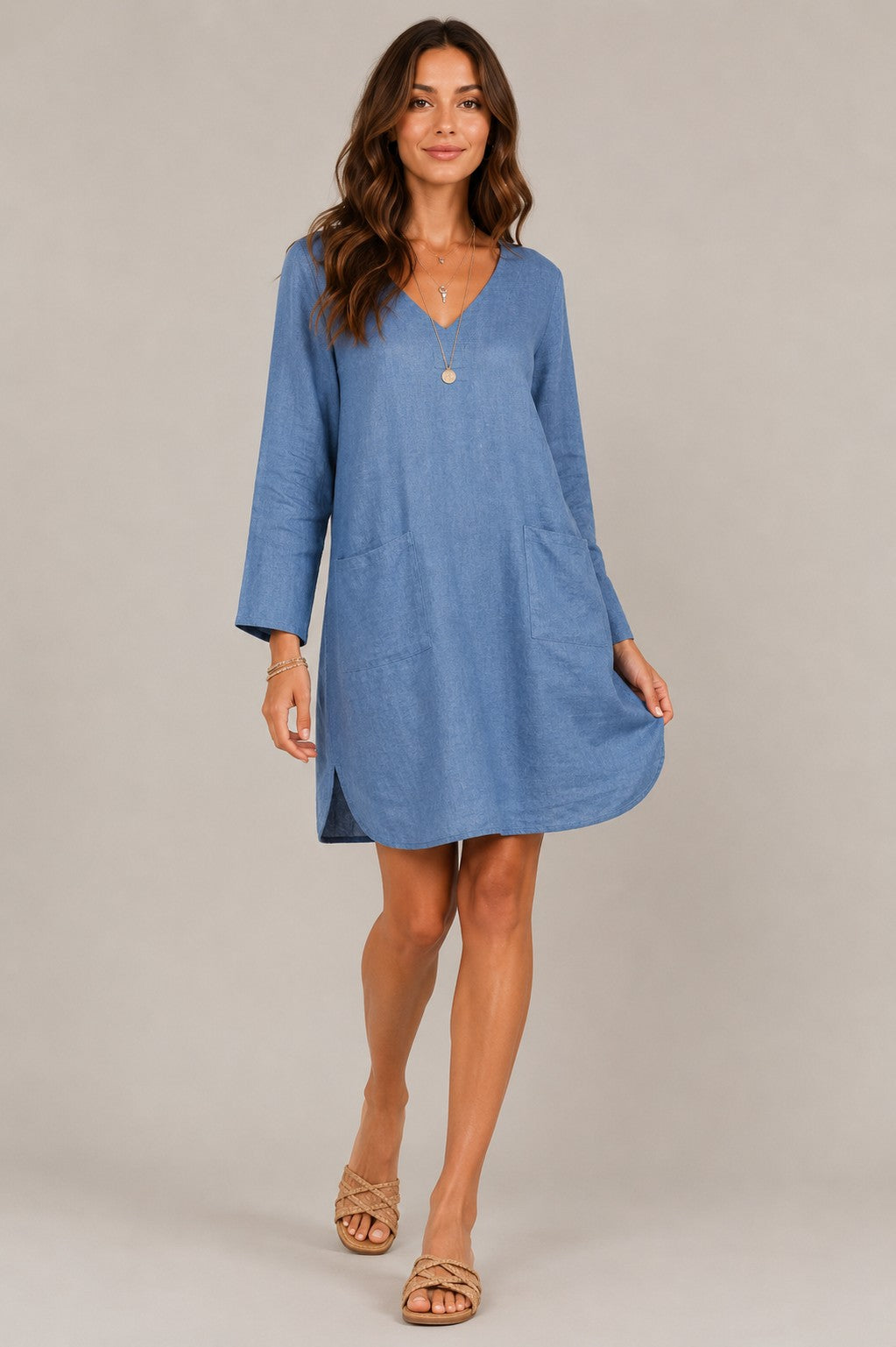 Women's Casual Long Sleeve Pocket Dress