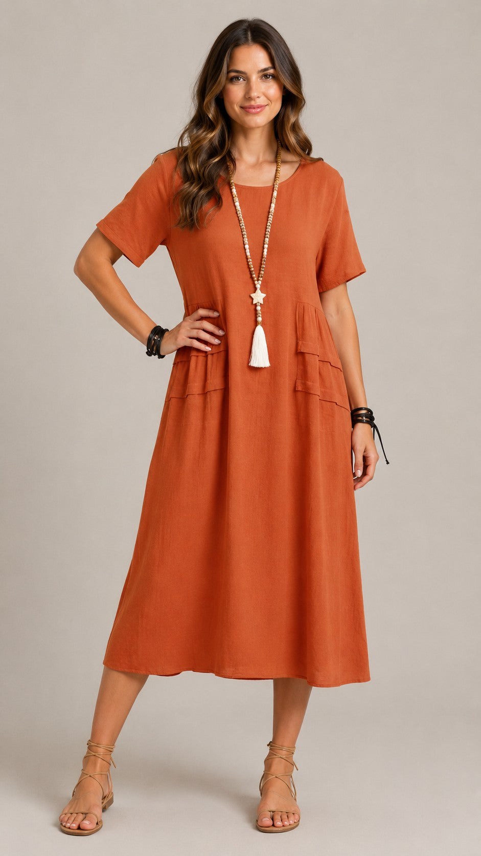 Women's Casual Loose Short Sleeve Midi Dress