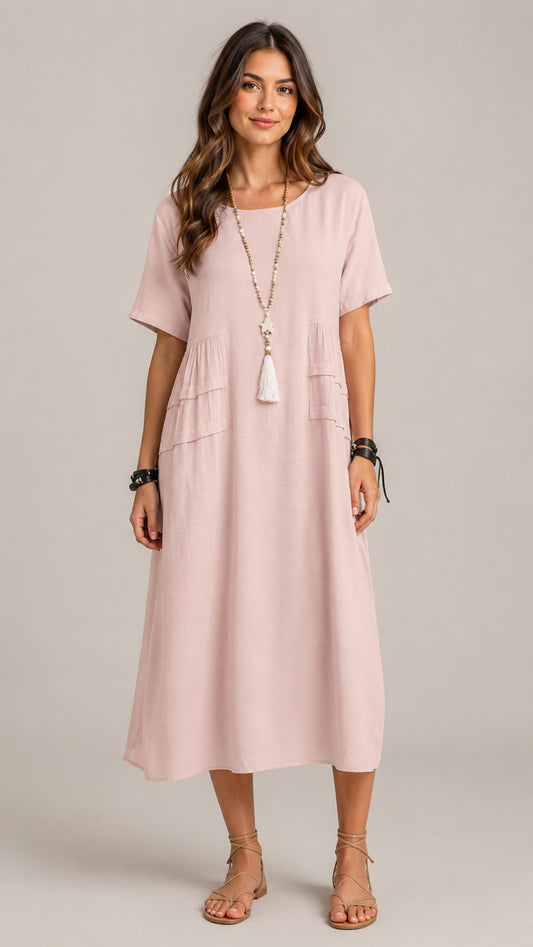 Women's Casual Loose Short Sleeve Midi Dress