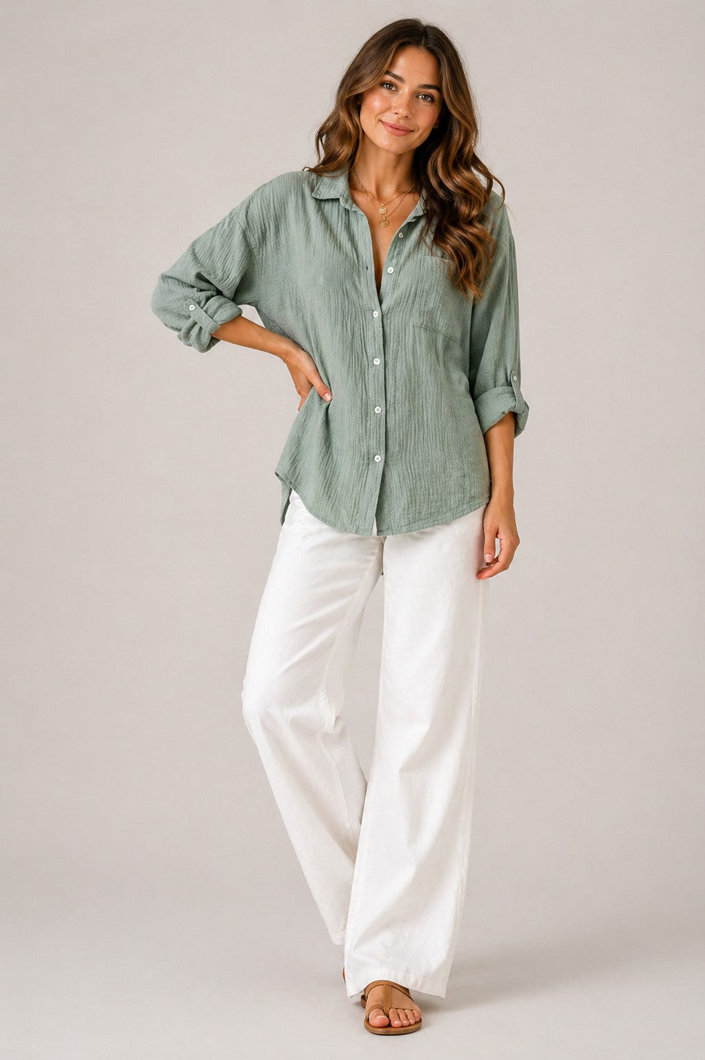 Women’s Chest Pocket Button-Up Long Sleeve Shirt