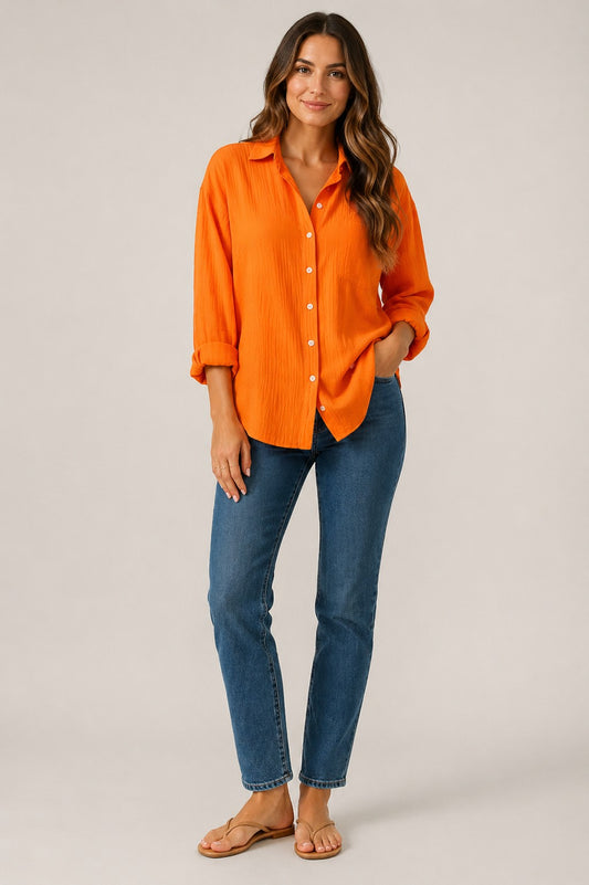 Women’s Chest Pocket Button-Up Long Sleeve Shirt