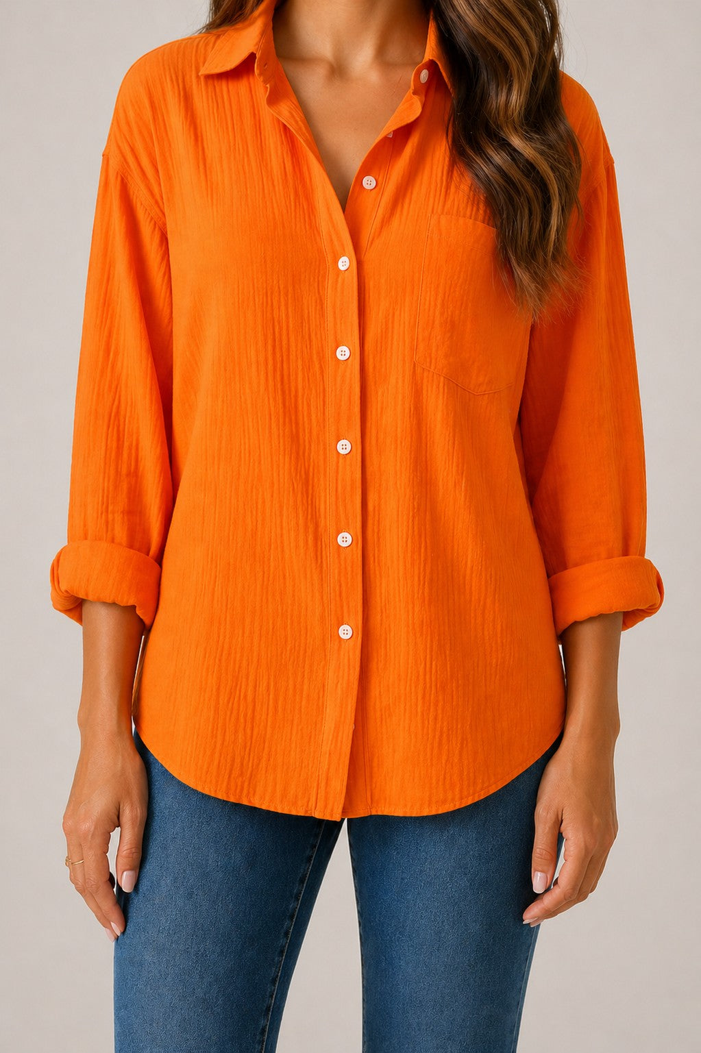 Women’s Chest Pocket Button-Up Long Sleeve Shirt