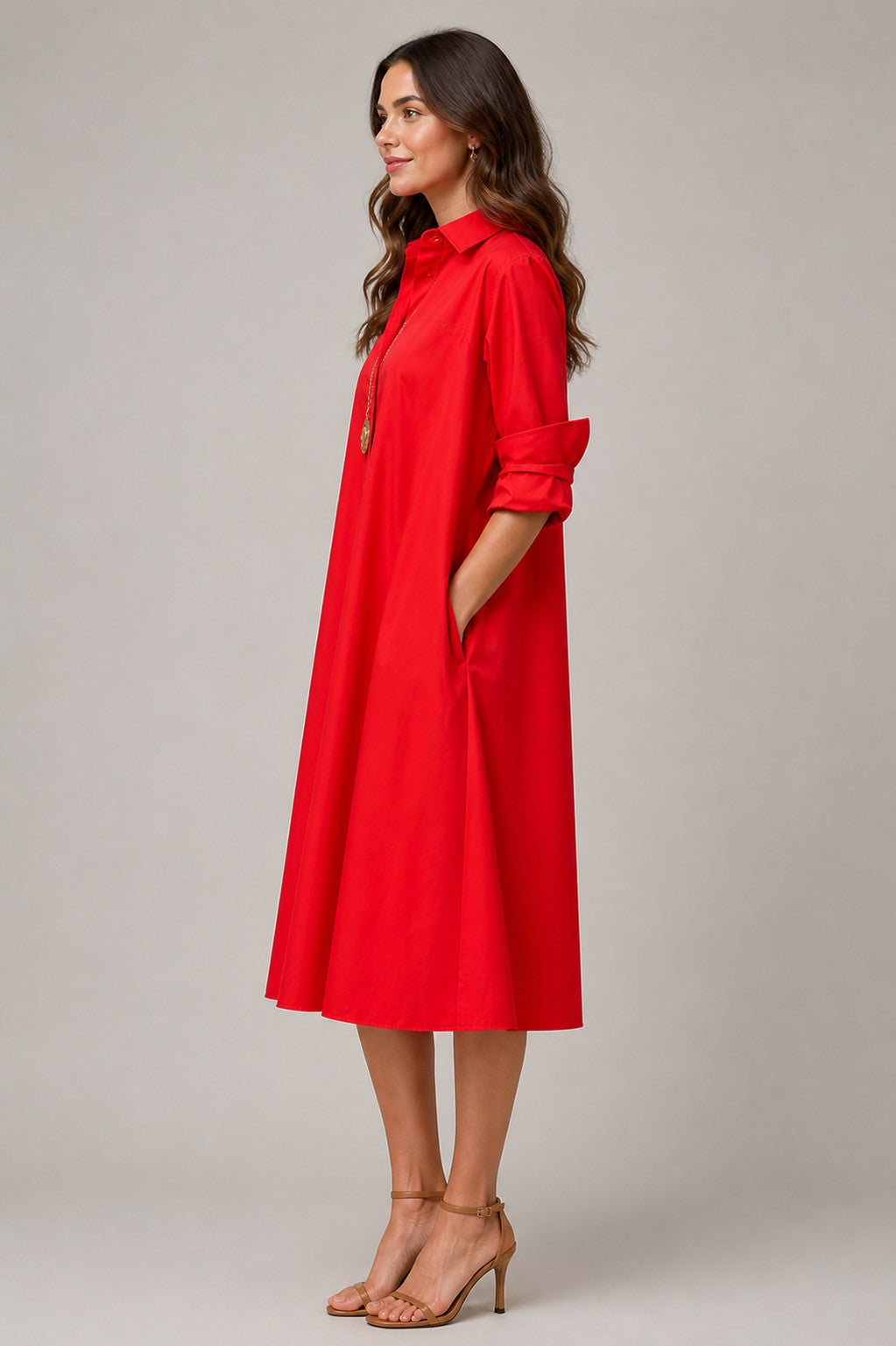 Women’s Collared Shirt Midi Dress