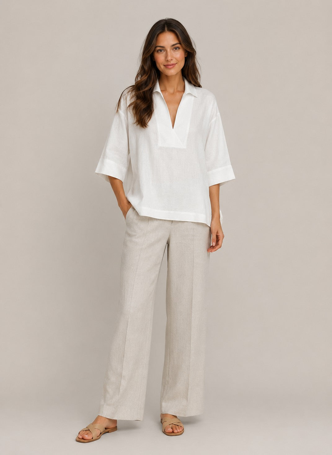 Women's Cotton Blend V-Neck Loose Blouse