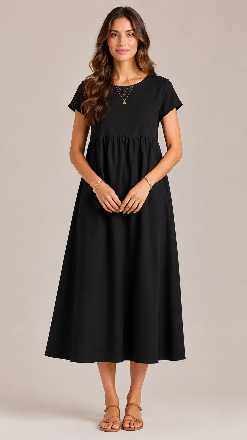 Women's Cotton Linen Short Sleeve Midi Dress