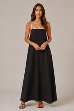 Women's Cotton Linen Sleeveless Square Neck Maxi Dress