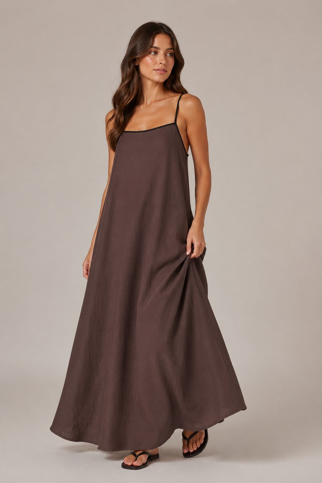 Women's Cotton Linen Sleeveless Square Neck Maxi Dress