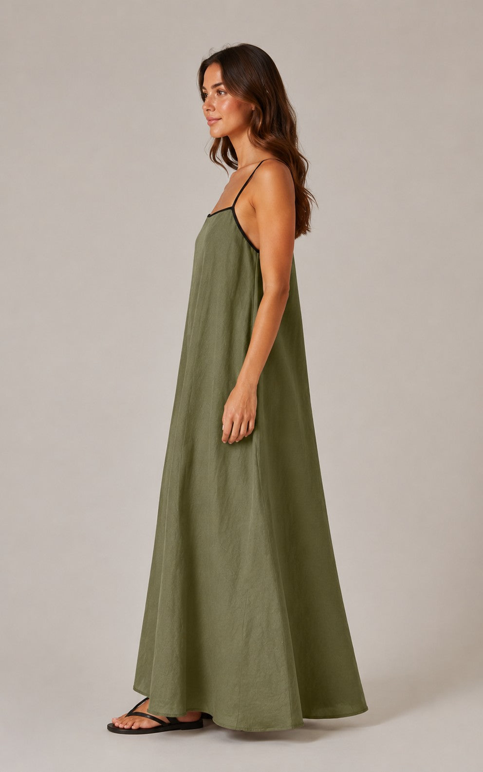 Women's Cotton Linen Sleeveless Square Neck Maxi Dress