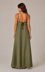 Women's Cotton Linen Sleeveless Square Neck Maxi Dress