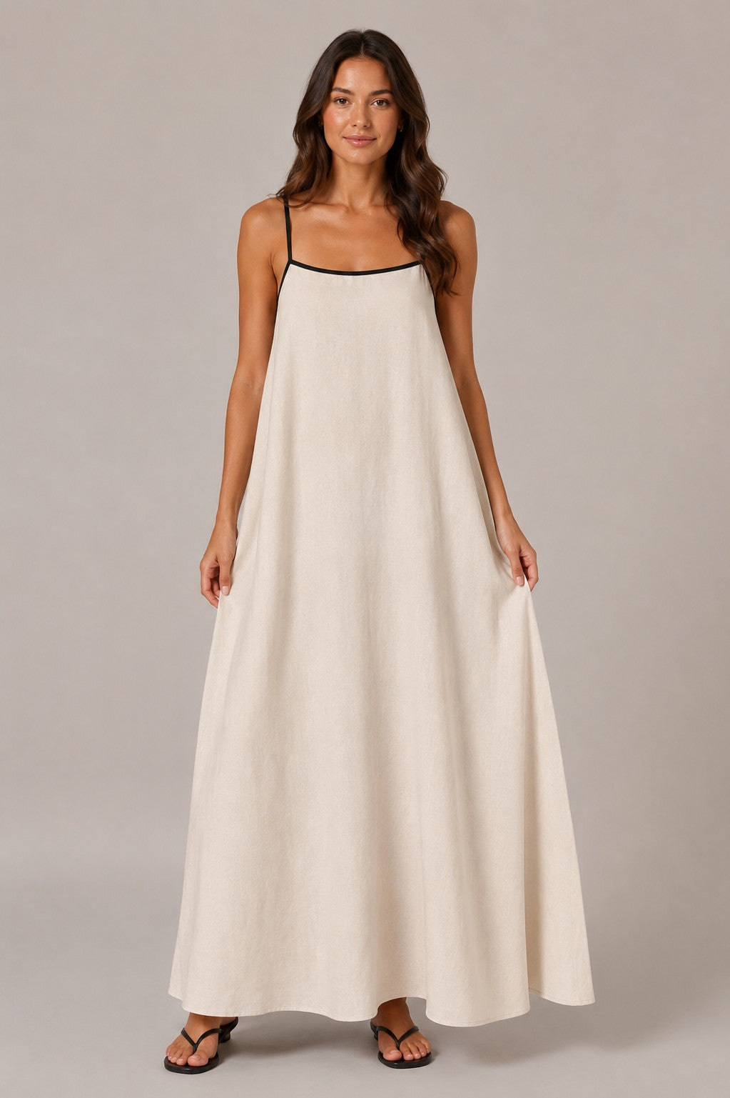Women's Cotton Linen Sleeveless Square Neck Maxi Dress