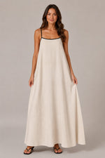 Women's Cotton Linen Sleeveless Square Neck Maxi Dress