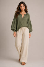 Women's Cotton Long Sleeve V-Neck Blouse