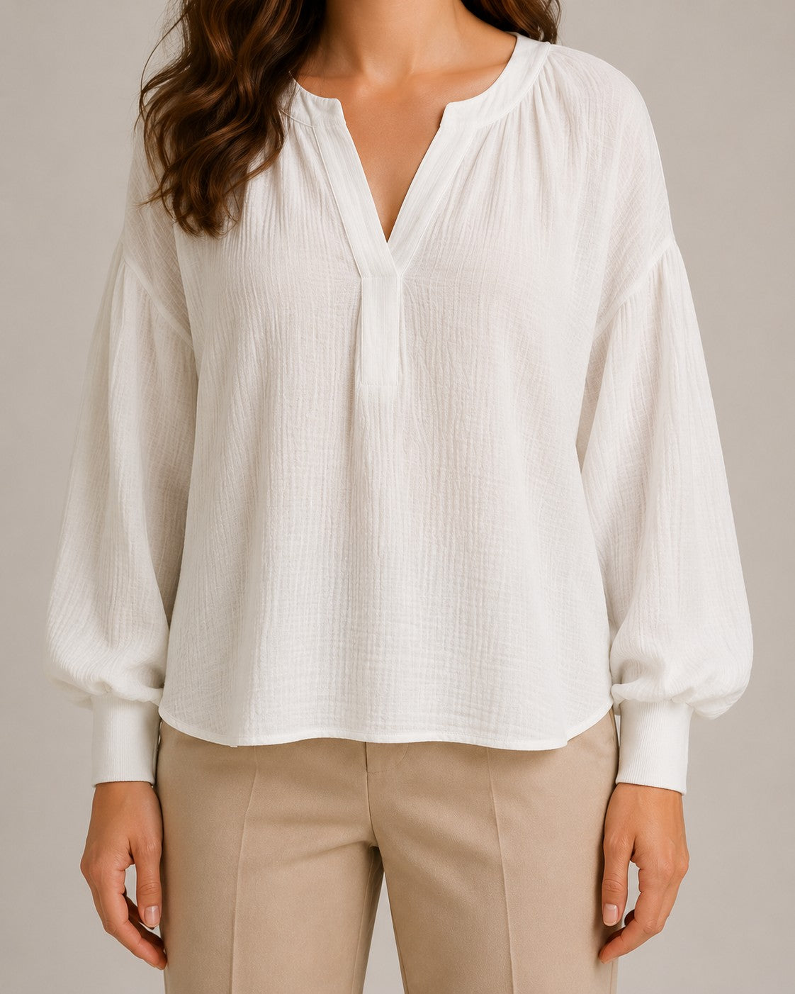 Women's Cotton Long Sleeve V-Neck Blouse