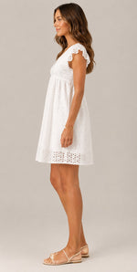 Women's Cotton V-Neck Flutter Sleeves Mini Dress