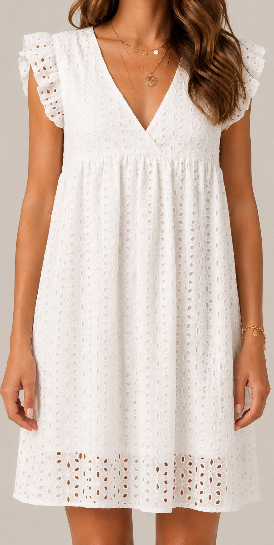 Women's Cotton V-Neck Flutter Sleeves Mini Dress