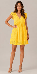 Women's Cotton V-Neck Flutter Sleeves Mini Dress