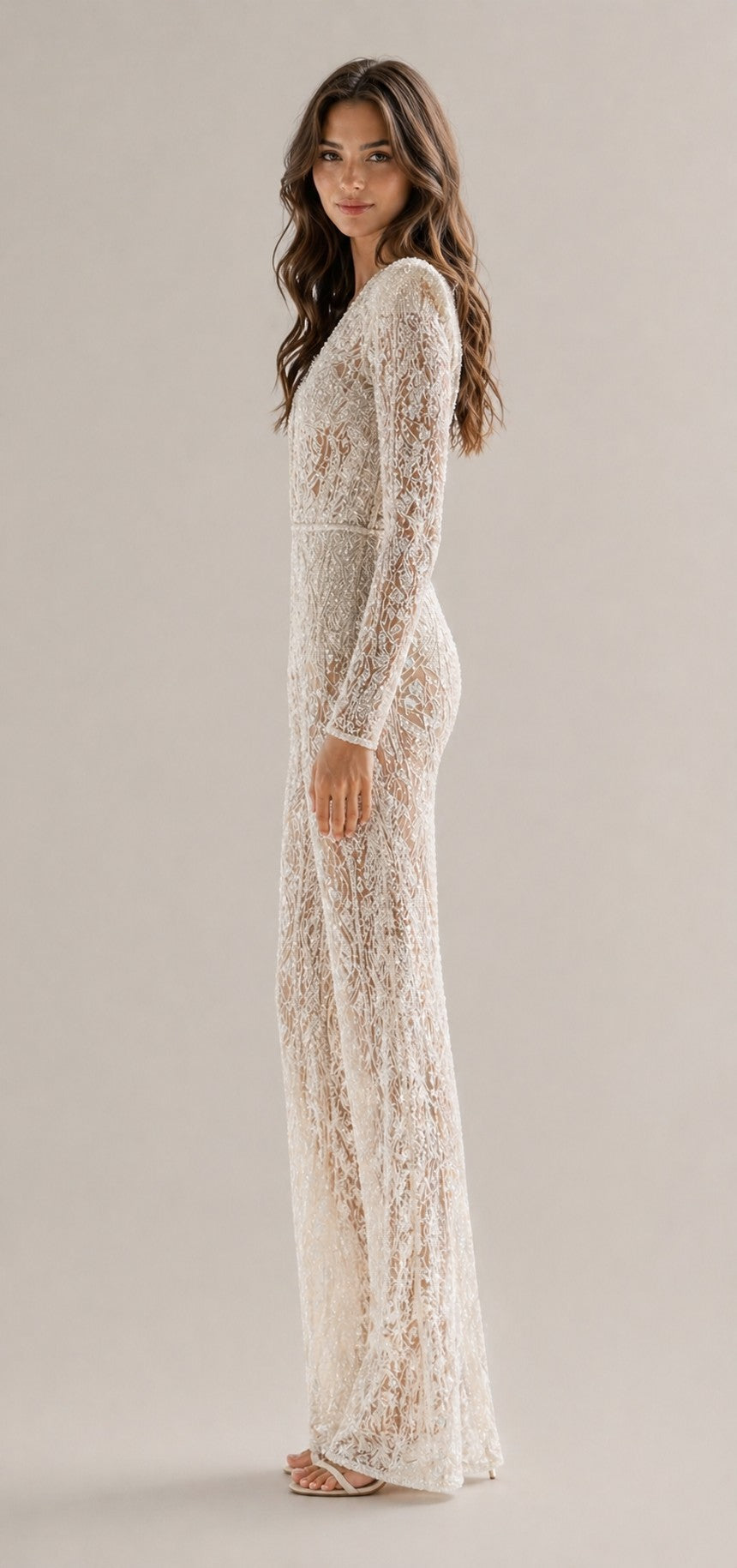 Women's Deep V-Neck Long Sleeve Patterned Jumpsuit