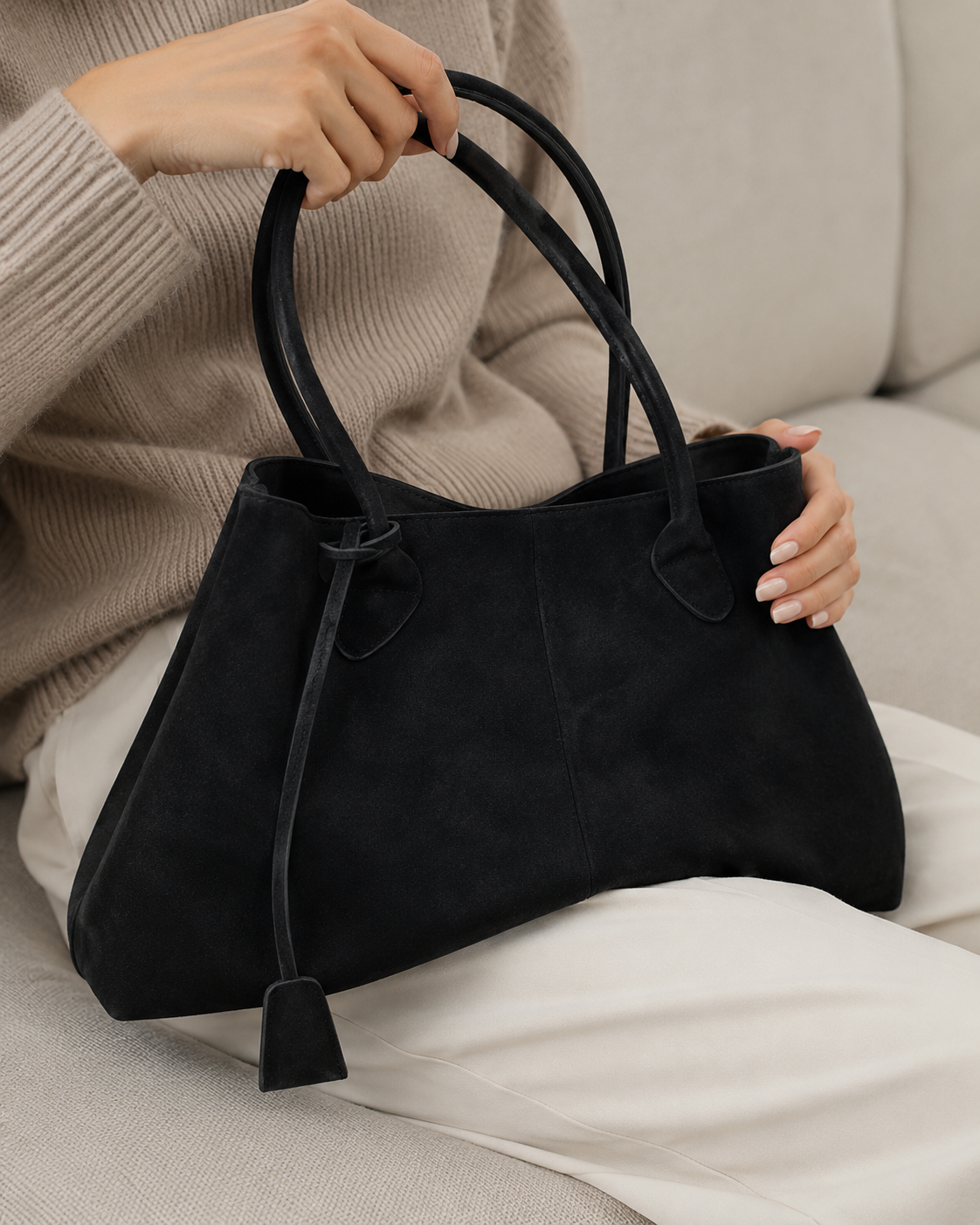 Suede Tote Bag for Women – Tassel Top Handle Shoulder Handbag