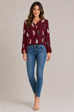 Women's Feather Print Long Sleeve Blouse