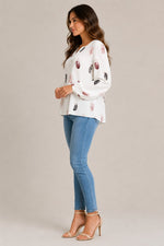 Women's Feather Print Long Sleeve Blouse