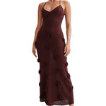 Women's Floral Applique Halter Maxi Dress