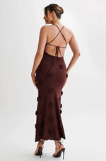 Women's Floral Applique Halter Maxi Dress