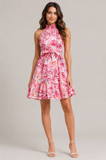 Women's Floral Halter Neck Sleeveless Mini Dress