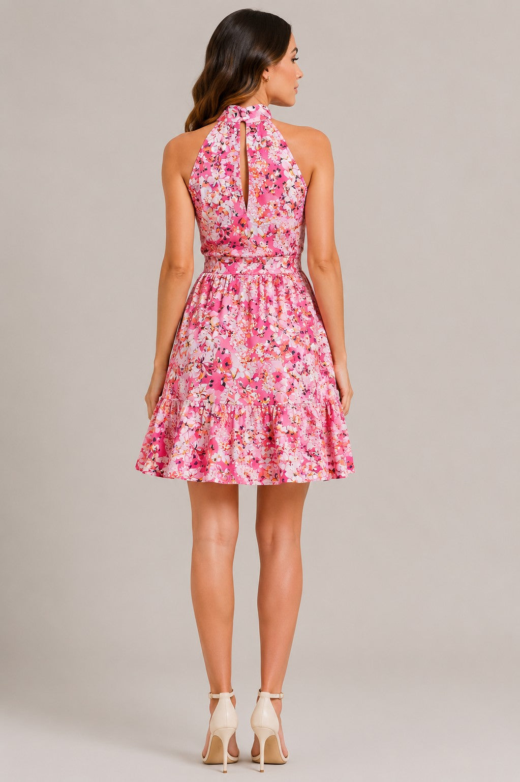 Women's Floral Halter Neck Sleeveless Mini Dress