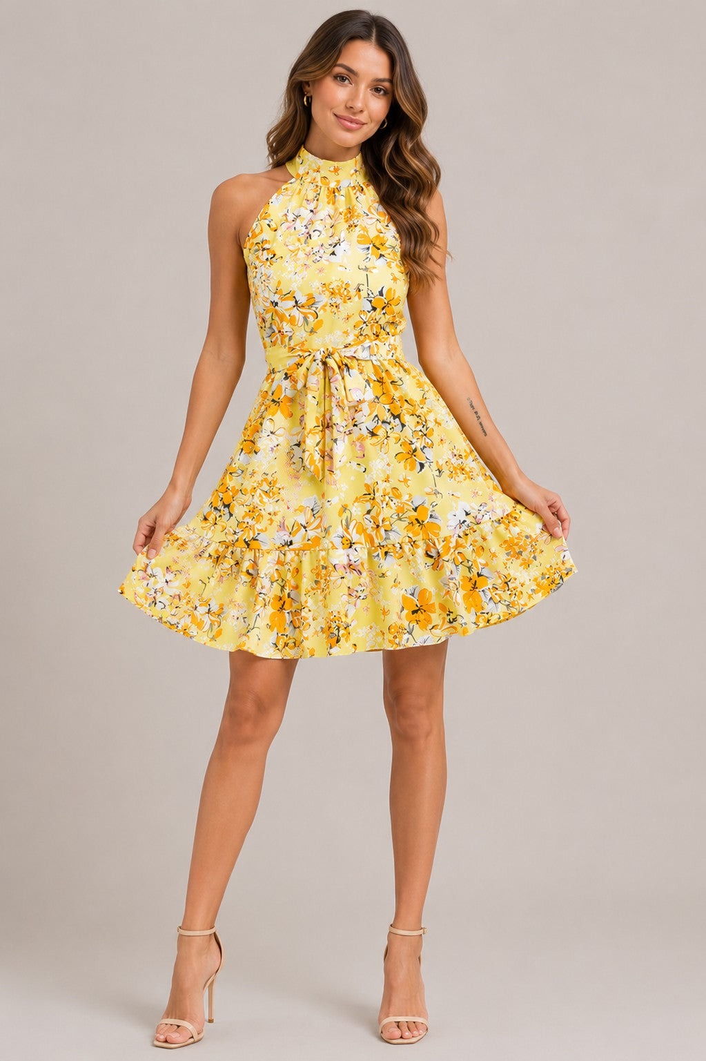 Women's Floral Halter Neck Sleeveless Mini Dress