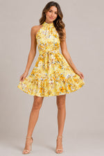 Women's Floral Halter Neck Sleeveless Mini Dress