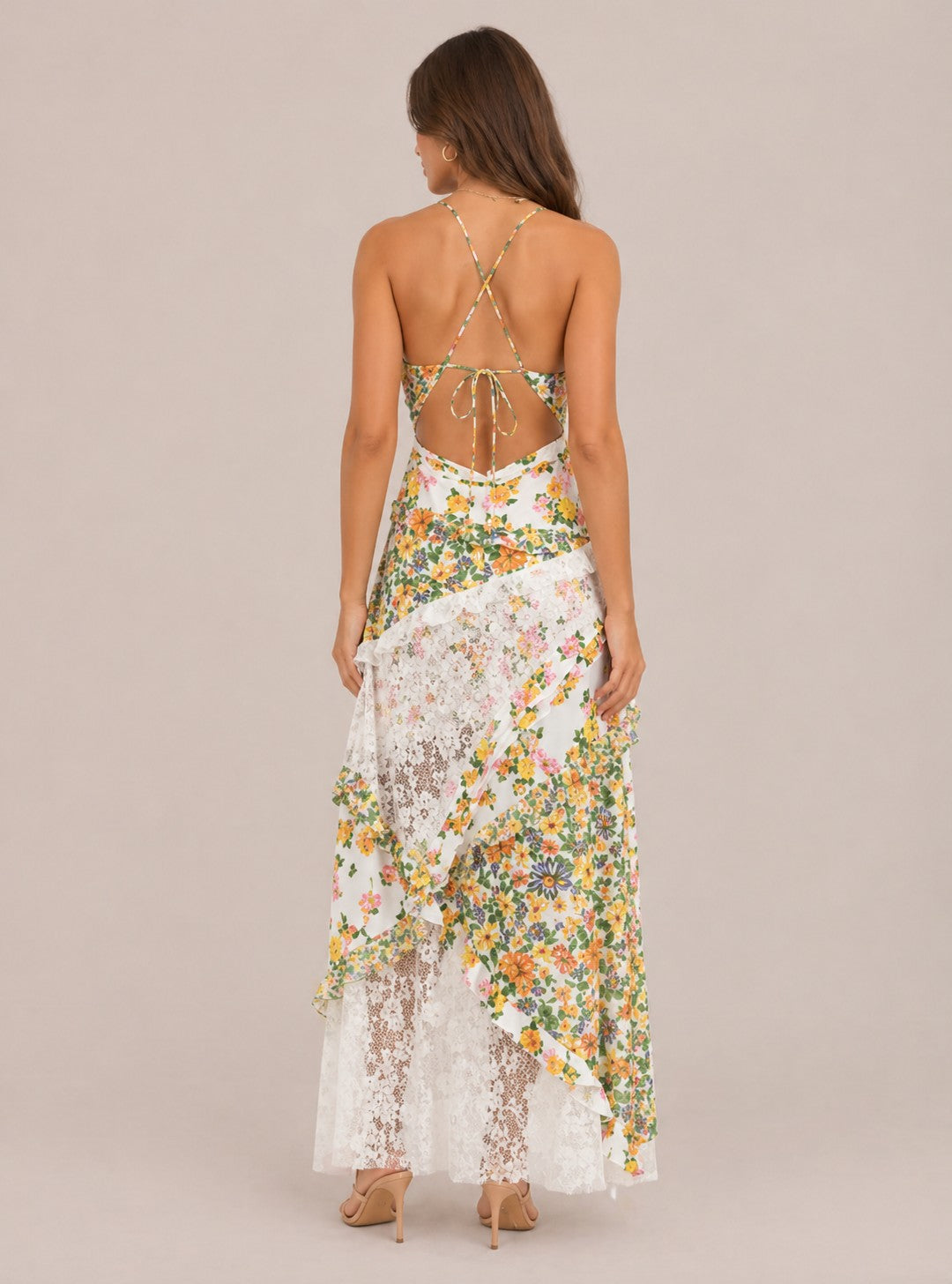 Women's Floral Lace Panel Maxi Dress